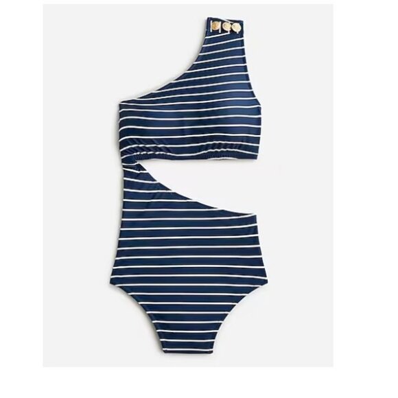 J.Crew $138 Cutout One Piece Swimsuit Navy Stripe Size 10 BP240 - Picture 1 of 8